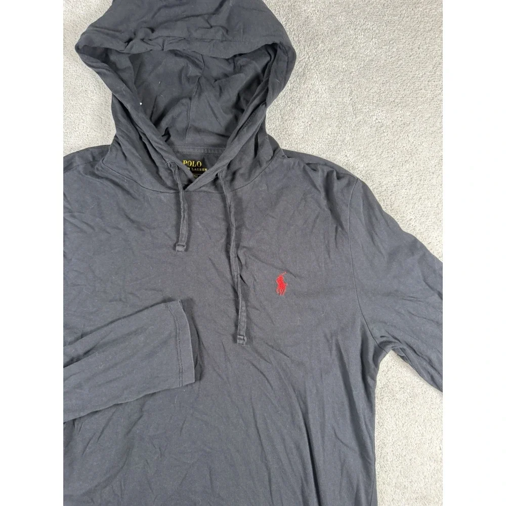 Polo Ralph Lauren Hoodie Mens Medium Black Lightweight Jersey Pony Hooded TShirt